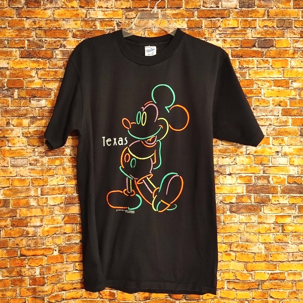 Vintage Disney T Shirt Neon Mickey Mouse By Velva Sheen Texas VTG Size Large L.